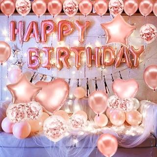 時尚亮麗玫瑰金系生日快樂套組1組(生日氣球 派對 生日派對 派對氣球 生日佈置 氣球)