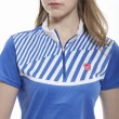 【Lynx Golf】女款吸濕排汗合身版粗細斜條印花短袖立領POLO衫/高爾夫球衫(寶藍色)