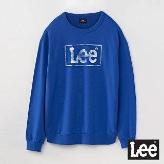 【Lee】男裝 長袖厚T / 長框LOGO印花 青石藍(LL200338052)