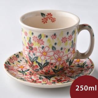 【美學生活 波蘭陶】波蘭陶 Vena 咖啡杯盤組 馬克杯 點心盤 250ml 波蘭手工製(春日花宴系列)