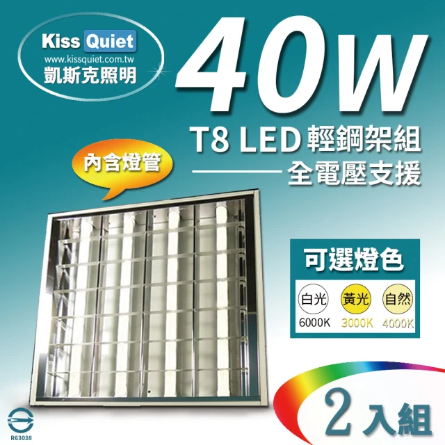 KISS QUIET 2入組 T8 2尺LED燈管專用輕鋼架燈具/含4根燈管(LED燈管/T8 2尺/輕鋼架/平板燈/TBar/燈管)