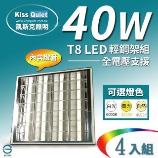 【KISS QUIET】4入組 T8 2尺LED燈管專用輕鋼架燈具/含4根燈管(LED燈管/T82尺/輕鋼架/平板燈/TBar/燈管)