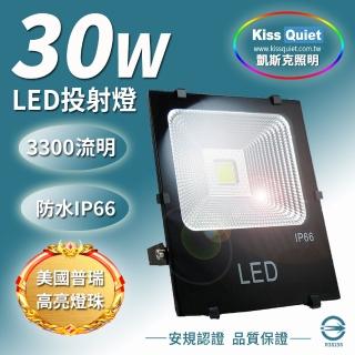 【KISS QUIET】質感黑-白光/黃光 30W LED投射燈/防水全電壓-1入(LED投射燈/防水投射燈/戶外燈具/投射燈)