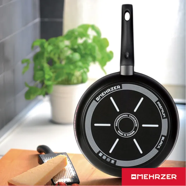 【Omehrzer 歐梅樂】黑鑽不沾單柄平煎鍋24cm(義大利製造)