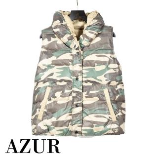 【AZUR】流行迷彩羽絨背心-迷彩綠