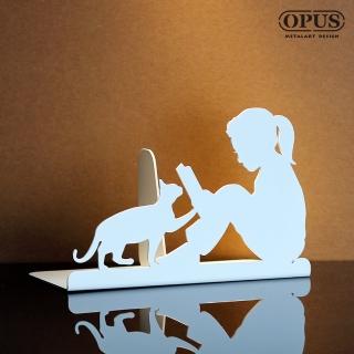 【OPUS 東齊金工】歐式鐵藝書擋/創意書架/金屬立書夾/書本收納架/桌上型(NE-gr14W 閱讀女孩 優雅白)