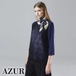 【AZUR】時尚休閒印花蕾絲上衣-藍底印花