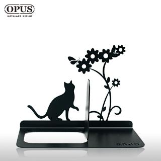 【OPUS 東齊金工】歐式鐵藝書擋/創意書架/金屬書夾/書本收納架/母親節禮物(NE-ca02B 貓咪 經典黑)