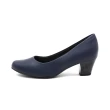【WALKING ZONE】SUPER WOMAN系列 圓頭素面中跟淑女鞋上班鞋 女鞋(藍)