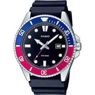 【CASIO 卡西歐】學生錶 新槍魚 200米潛水錶-紅藍水鬼 考試手錶 畢業禮物(MDV-107-1A3)