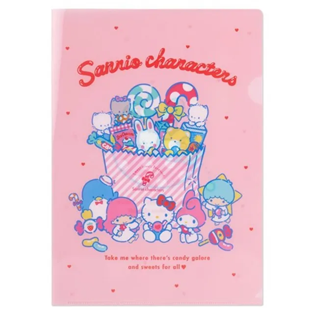 【小禮堂】Sanrio大集合 日製L型文件夾組《3入.粉》資料夾.L夾.檔案夾.夢幻糖果店系列