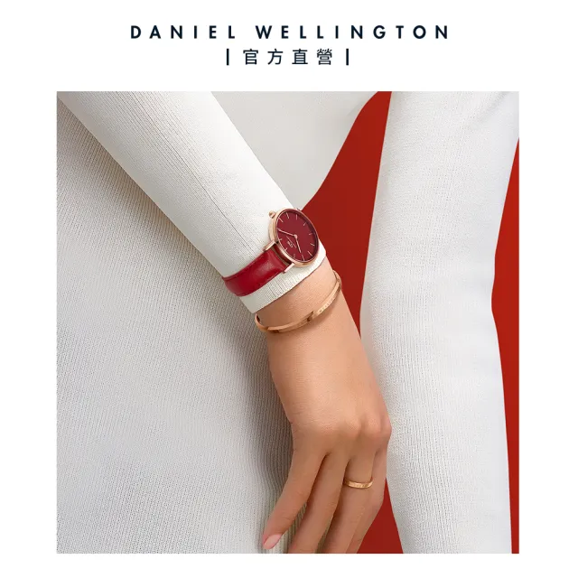 【Daniel Wellington】DW 錶帶 Petite Suffolk 14mm經典紅真皮錶帶-玫瑰金框(DW00200203)