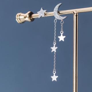 【Jpqueen】星月不對稱流蘇垂墜耳環(2色可選)