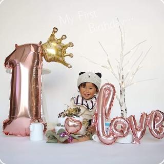 小皇冠草寫LOVE週歲生日鋁模氣球組1組(生日氣球 派對 氣球 生日派對)