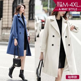 【艾美時尚】現貨 中大尺碼女裝 毛呢外套 赫本風顯瘦毛呢大衣。S-4XL(2款&3色)