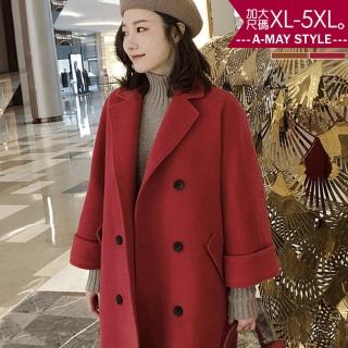 【艾美時尚】現貨 女裝 外套 寬版加厚毛呢大衣。加大碼XL-5XL(2色)