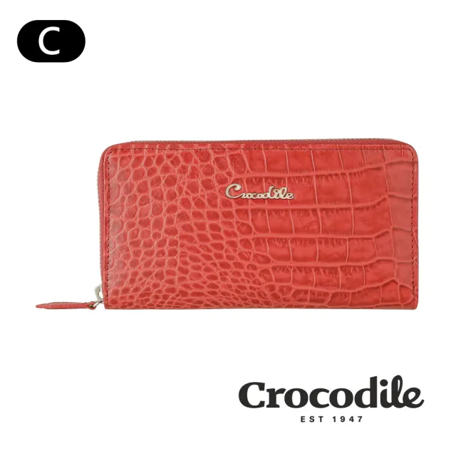 【Crocodile】鱷魚皮件 真皮皮夾 12卡 2拉鍊袋 拉鍊長夾 長夾 手拿包 0116-14105(鱷魚壓紋款-四色任選)