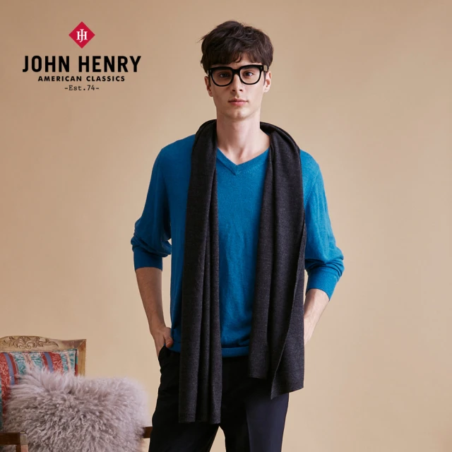 【JOHN HENRY】特等美麗諾羊毛圍巾-黑