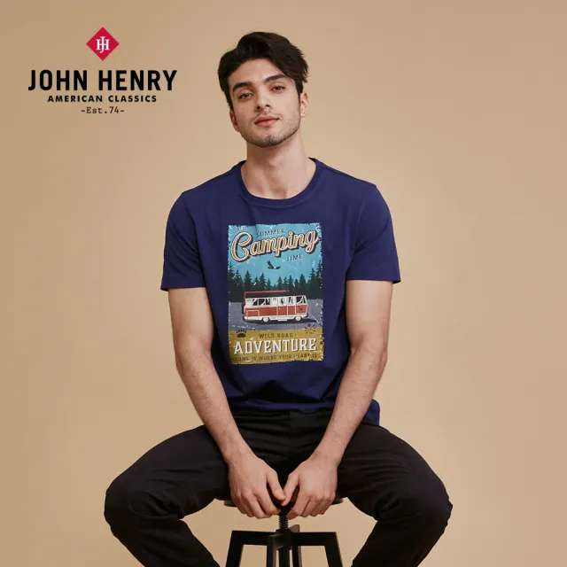 【JOHN HENRY】復古露營車短袖T恤-藍