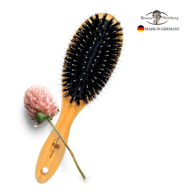 【BRAUN WETTBURG 珀薇】德國製櫻桃木圓形豚鬃纖維氣墊好按摩梳(氣墊好按摩梳/梳頭按摩美容/雙11)