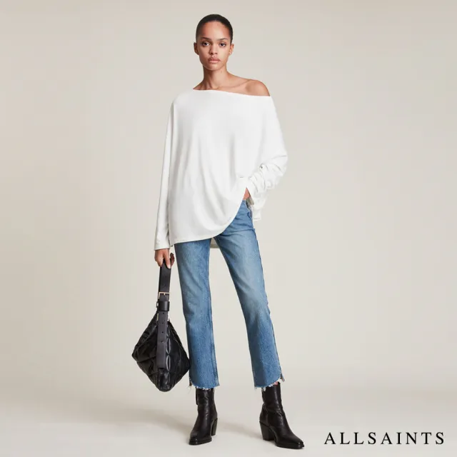 【ALLSAINTS】RITA 簡約美學一字領素面混紡長袖T恤-白 WM020N