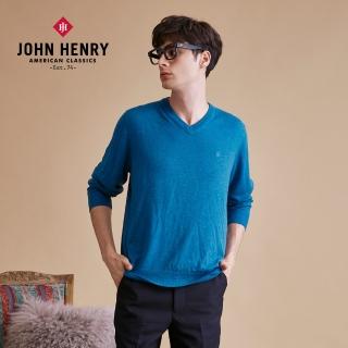 【JOHN HENRY】特級美麗諾羊毛V領毛衣-藍