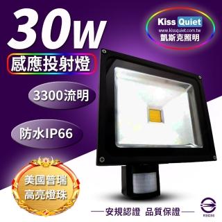 【KISS QUIET】質感黑 30W LED感應投射燈/全電壓/高PF-1入(LED投射燈/防水投射燈/戶外投射燈/感應投射燈)