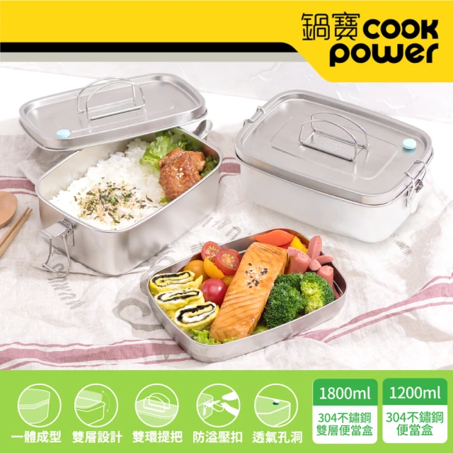 【CookPower 鍋寶】不鏽鋼便當盒2入組(單層+雙層)