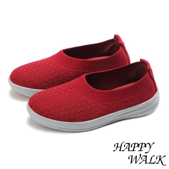 【HAPPY WALK】厚底休閒鞋/舒適彈力飛織襪套時尚百搭休閒鞋(紅)