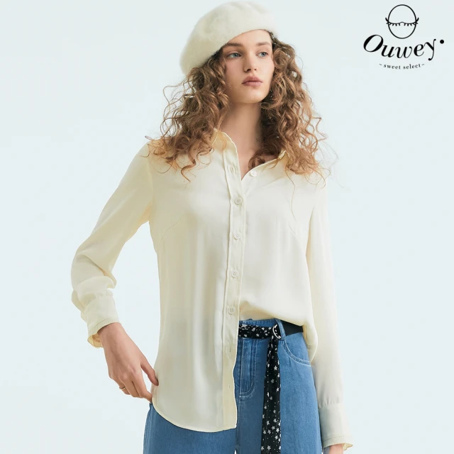 OUWEY 歐薇 法式復古小女人長版雪紡襯衫(杏色；S-L；3233321516)