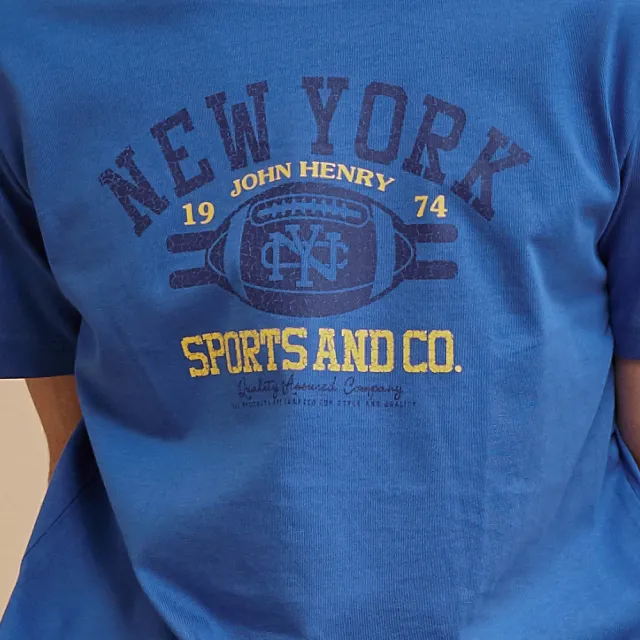 【JOHN HENRY】純棉經典橄欖球運動風短袖T恤-藍