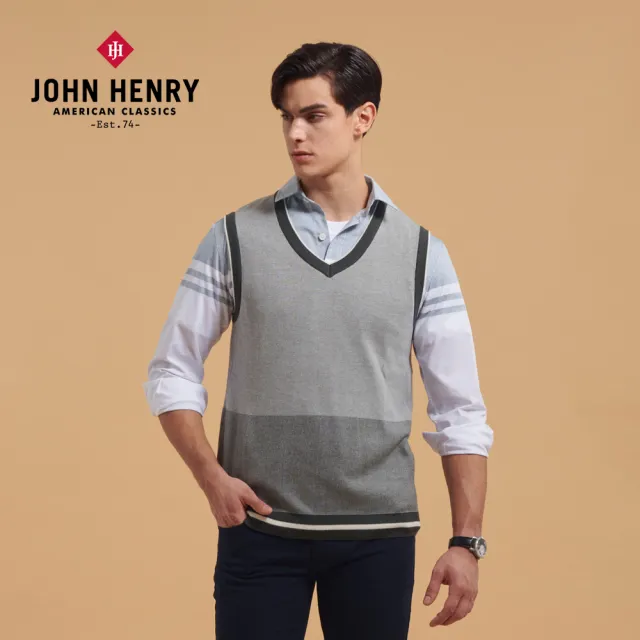【JOHN HENRY】休閒拼色針織背心-灰