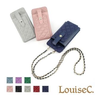 【LouiseC.】母親節禮物 Tree House 氣質菱格真羊皮鍊帶斜背手機零錢包-8色(YS3038)