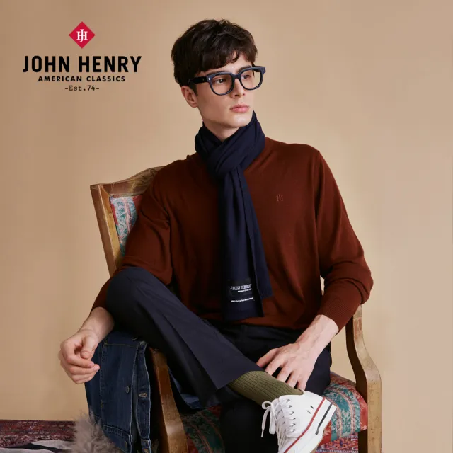 【JOHN HENRY】特等美麗諾羊毛圍巾-藍