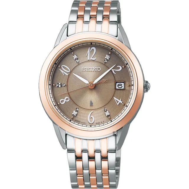 【SEIKO 精工】LUKIA真鑽太陽能女錶-可可色/33.9mm 母親節 禮物 送禮(SUT402J1/V147-0CR0Q)