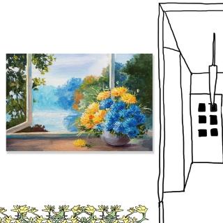 【24mama 掛畫】單聯式 油畫布 春天 花盆 花卉 無框畫-60x40cm(矢車菊)