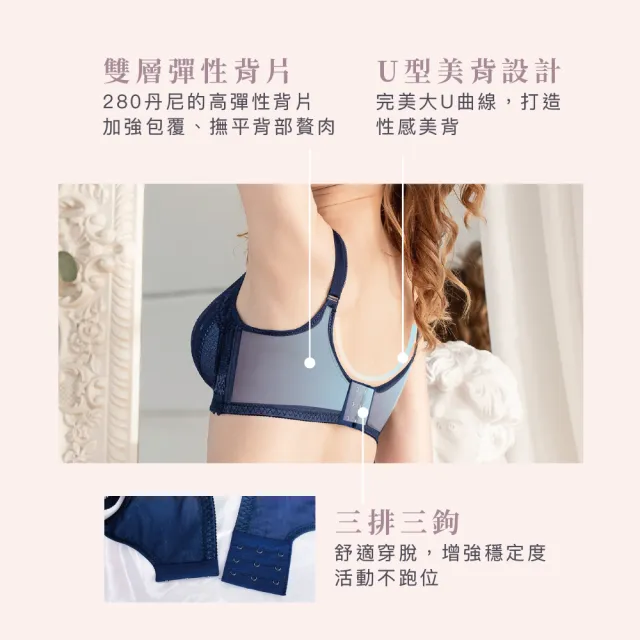 【Clany 可蘭霓】台灣製 蕾絲軟鋼圈集中包覆BCD罩杯調整型涼感性感內衣(深邃藍 6987-57)
