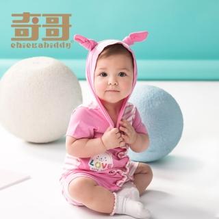 【奇哥】小海獺繡花短袖兔裝/連身衣 3-18個月(2色選擇)