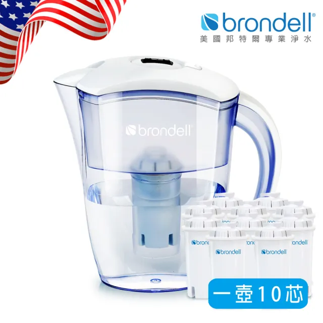 【Brondell】美國邦特爾極淨白濾水壺+10入芯