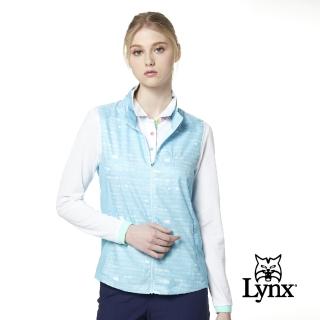 【Lynx Golf】女款輕潑水後背透氣設計文字印花無袖背心(淺藍色)