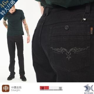 【NST JEANS】特大尺碼 銀翼殺手 洗鍊黑牛仔男褲-中腰直筒(390-5910/3319)