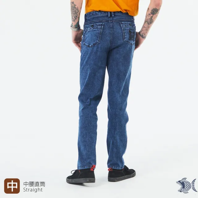 【NST JEANS】特大尺碼 雙龍圖騰 淺藍石洗刷色牛仔男褲-中腰直筒(390-5920/3322)