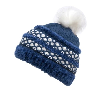 【青松戶外】格紋毛球童帽-藍色 B61717-63(毛線帽/編織帽/保暖帽)