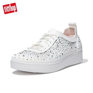 【FitFlop】RALLY OMBRE CRYSTAL KNIT SNEAKERS 運動風繫帶休閒鞋-女(都會白)