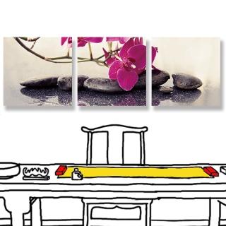 【24mama 掛畫】三聯式 油畫布 花卉 溫泉 石頭 無框畫 時鐘掛畫-50x50cm(紅色蘭花)