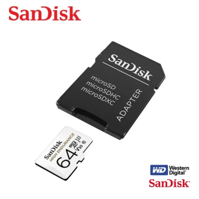 【SanDisk 晟碟】64G 家用/行車安全監控紀錄專用 4k U3 記憶卡 附轉卡(連續紀錄5000 小時 原廠2年保固)