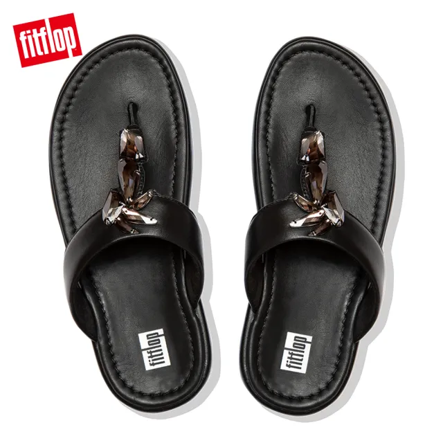 【FitFlop】FINO SLEEK OMBRE STONES TOE-POST SANDALS 柔軟皮革夾腳涼鞋-女(靚黑色)