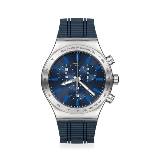 【SWATCH】金屬Chrono系列手錶ELECTRIC BLUE 沉穩藍 瑞士錶 錶 三眼 計時碼錶(43mm)