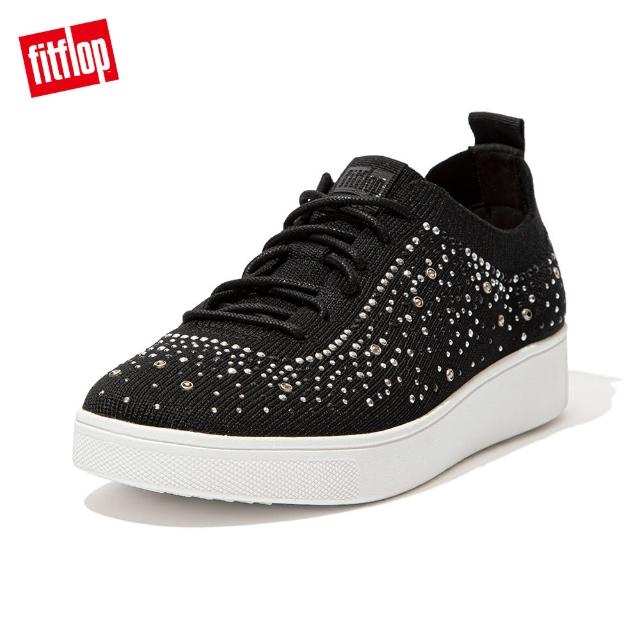 【FitFlop】RALLY OMBRE CRYSTAL KNIT SNEAKERS 運動風繫帶休閒鞋-女(黑色)