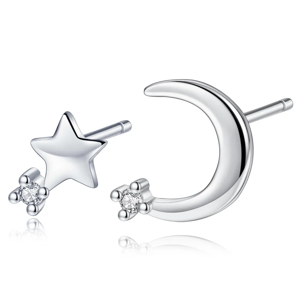 【Emi 艾迷】韓系 925銀針 絢麗輕綴點鑽星月 耳環
